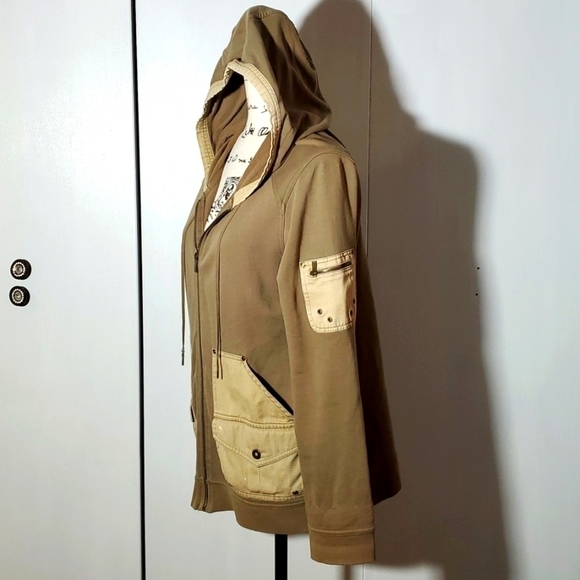 Lauren Ralph Lauren- Tan Utility Jacket Front Cargo Pockets Hood Neutral Sz. M - Picture 2 of 9